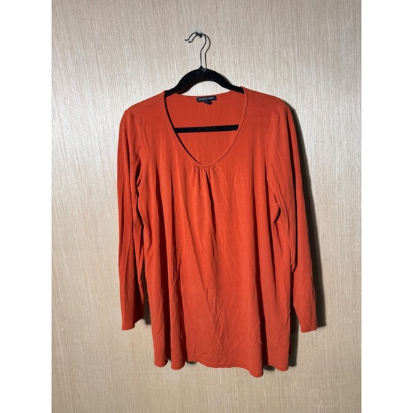 Eileen Fisher Tops - Eileen Fisher Womens Medium Burnt Orange 100% Silk Long Sleeve V-Neck Tunic Top